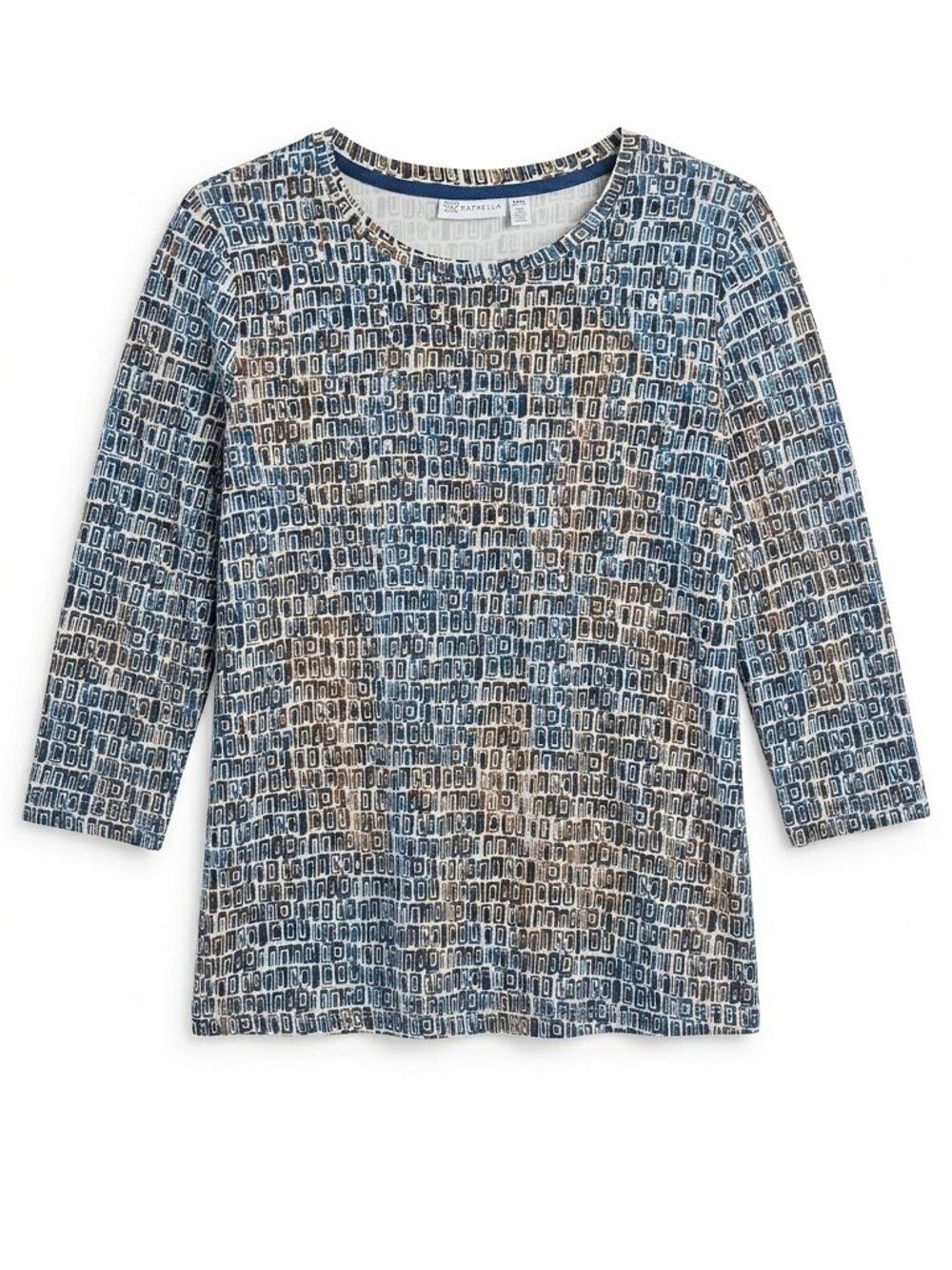 Rafaella Embellished Geometric Square Print Top Cotton Modal Blue Brown LP